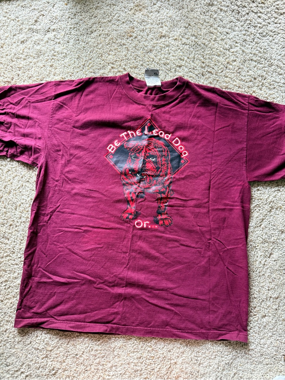 Vintage Big Cotton Bulldog Graphic T-Shirt XL USA Made Burgundy Single Stitch